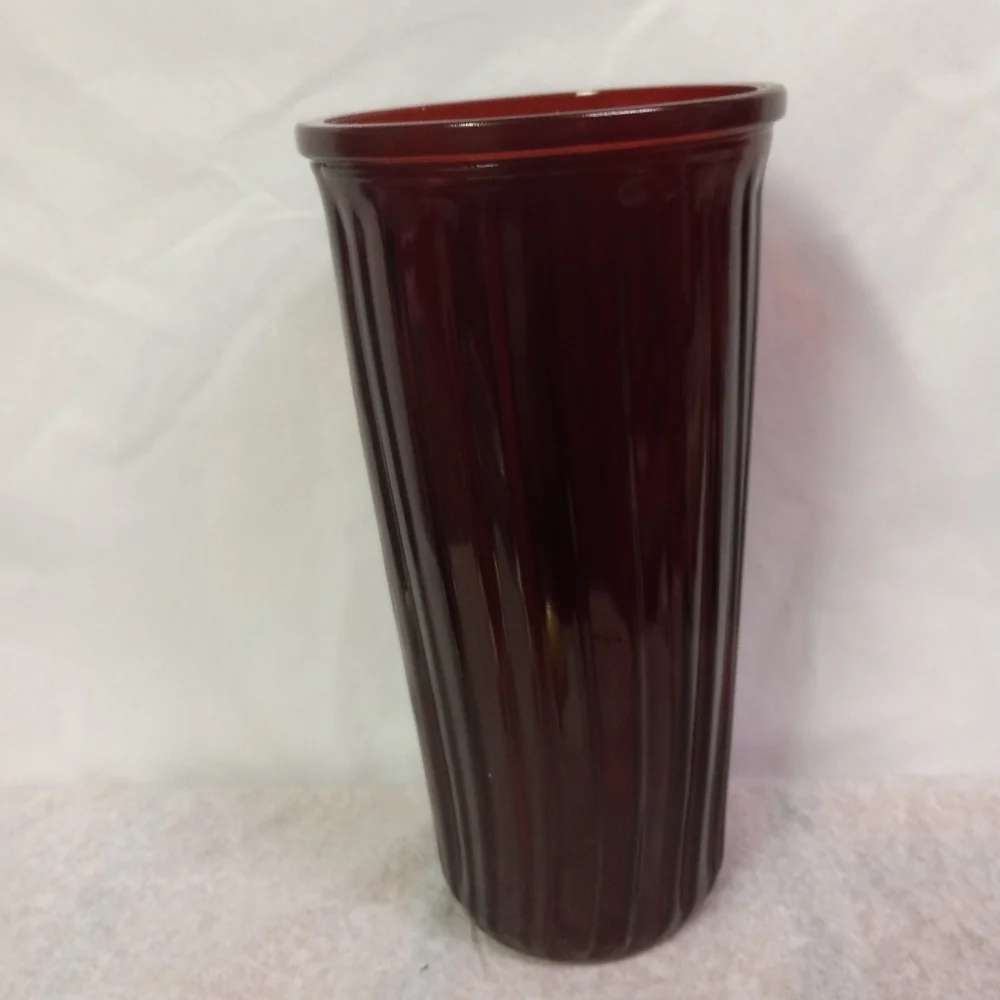 VINTAGE Ribbed Vase Ruby Garnet Red Glass, Tall, Rare, Vintage Collectible